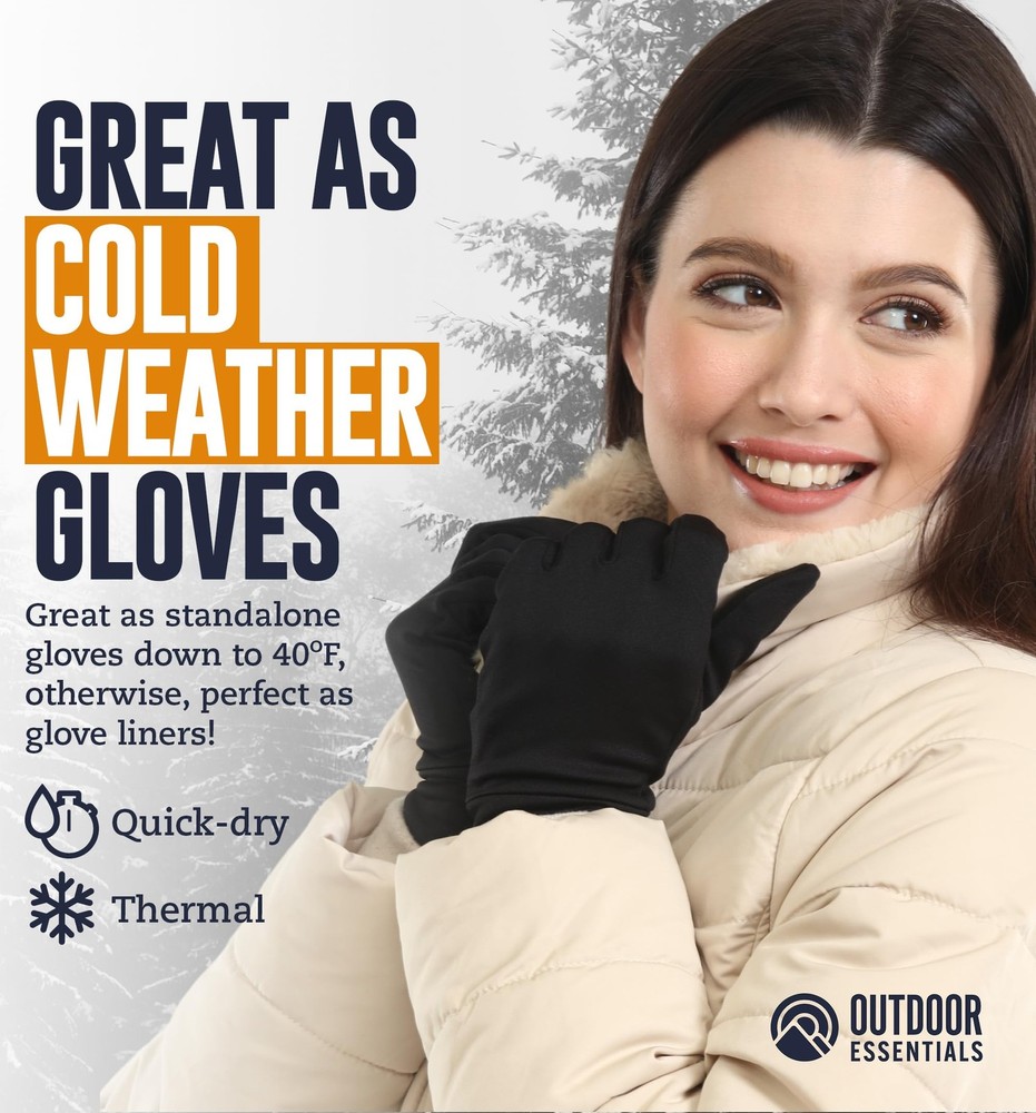 OutdoorEssentials Touchscreen Winter Liners – Thin, Medium-Large, Black