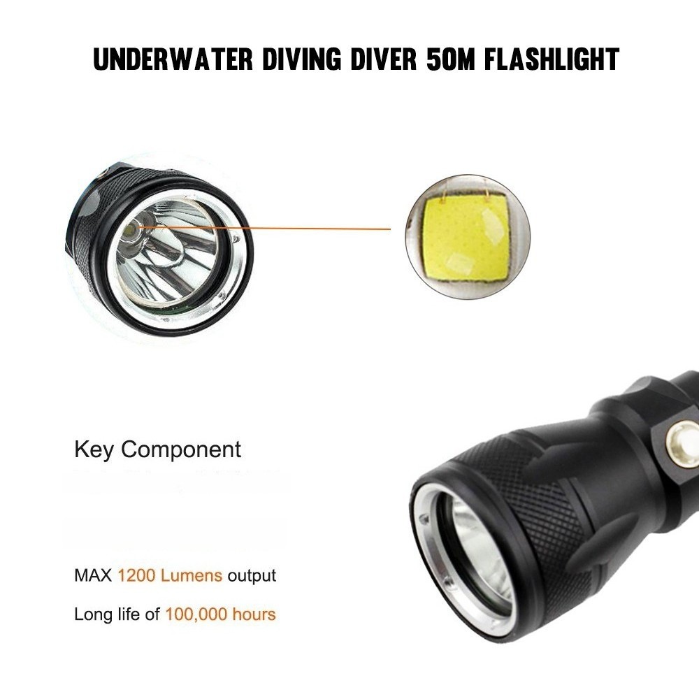 200000LM Diving Light Underwater LED Flashlight Diving Camping Lantern US
