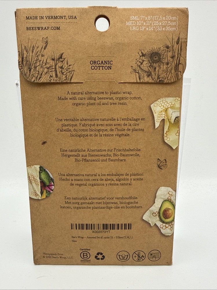 Bee's Wrap Reusable Food Storage Bee's and Bears Print -New 2 Pack Small Medium