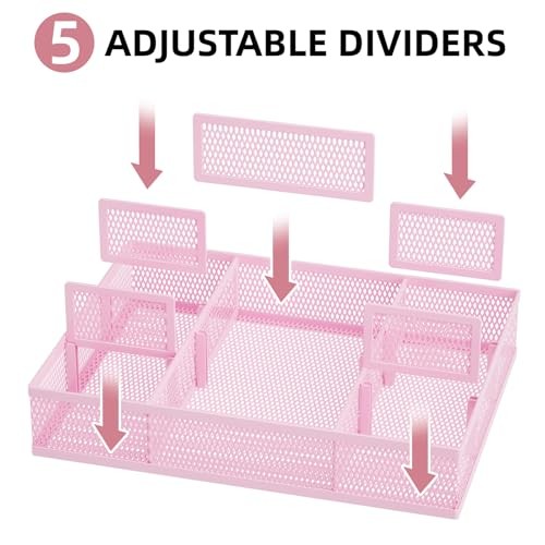 2 Pack Desk Drawer Organizer, Mesh Drawer Organizer Tray with 8 Adjustable