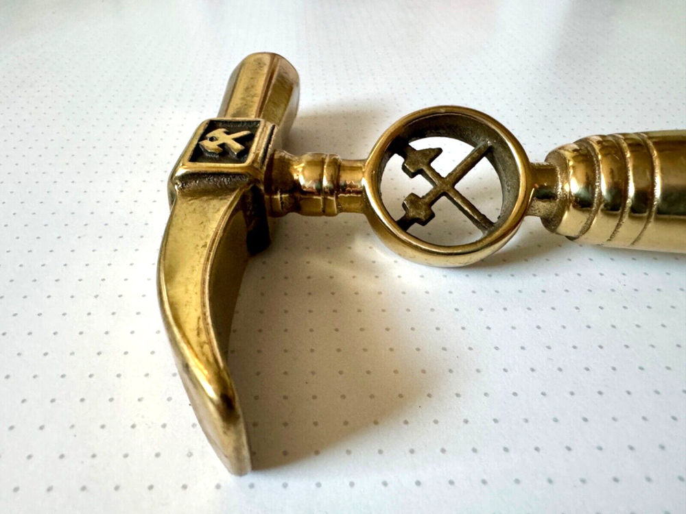 Vintage Firemans Solid Brass Claw Hammer Head Cane Handle- Engraved- Unique 50s