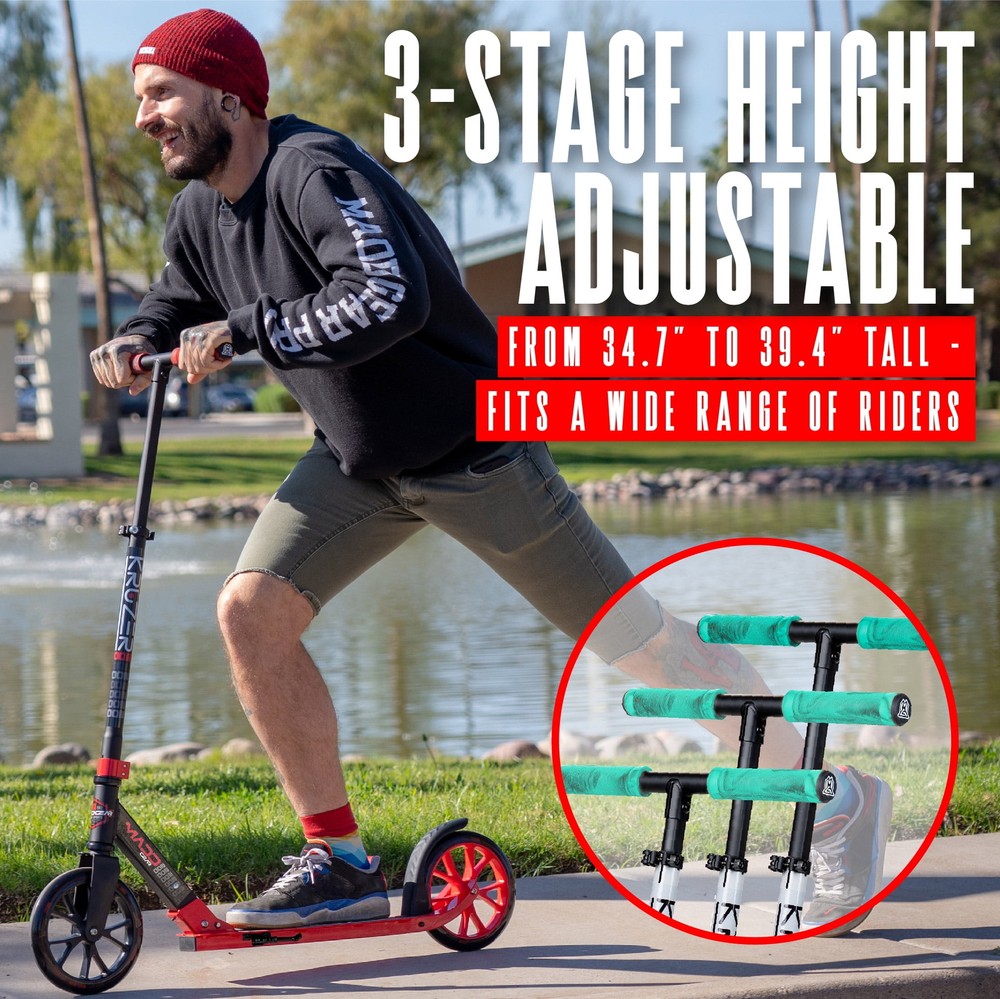 Large Folding Kick Scooter – Adjustable Handlebar – Big 200mm Wheels
