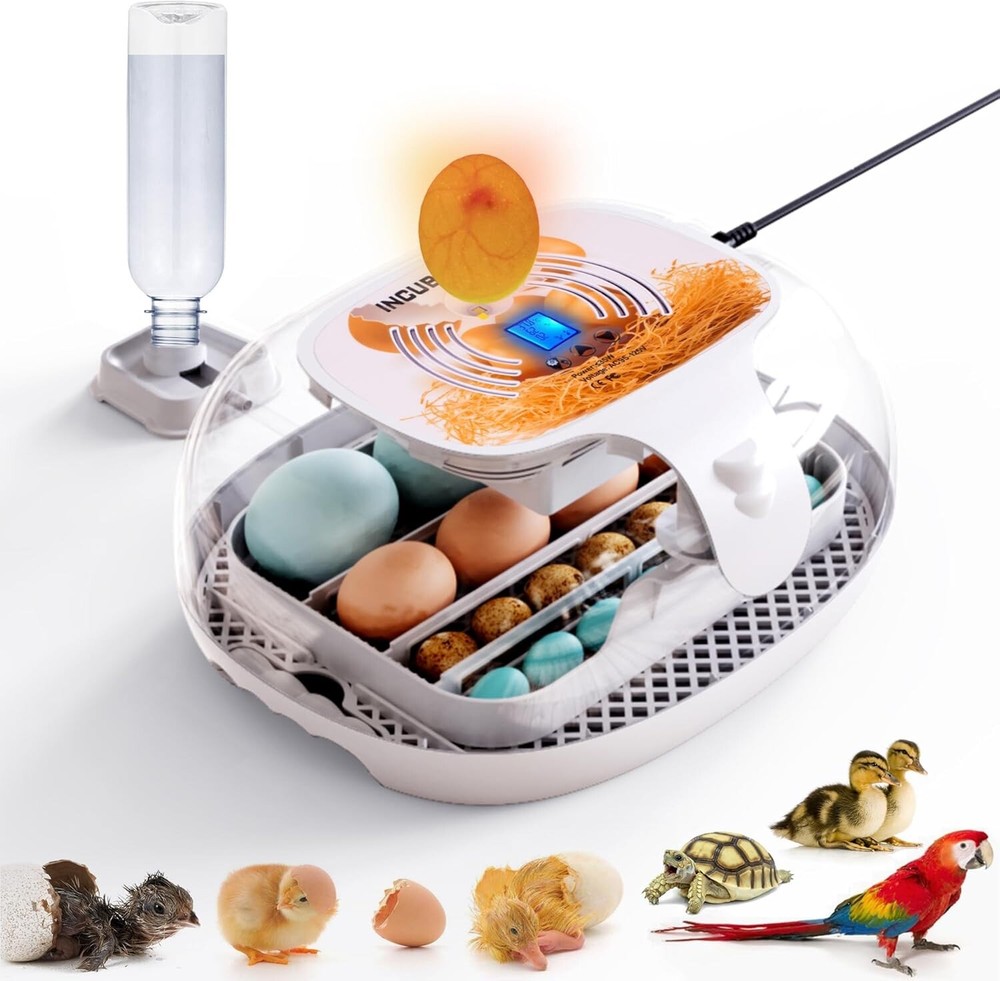 Egg Incubator with Humidity Display,LED Egg Candler,Automatic Egg Turner