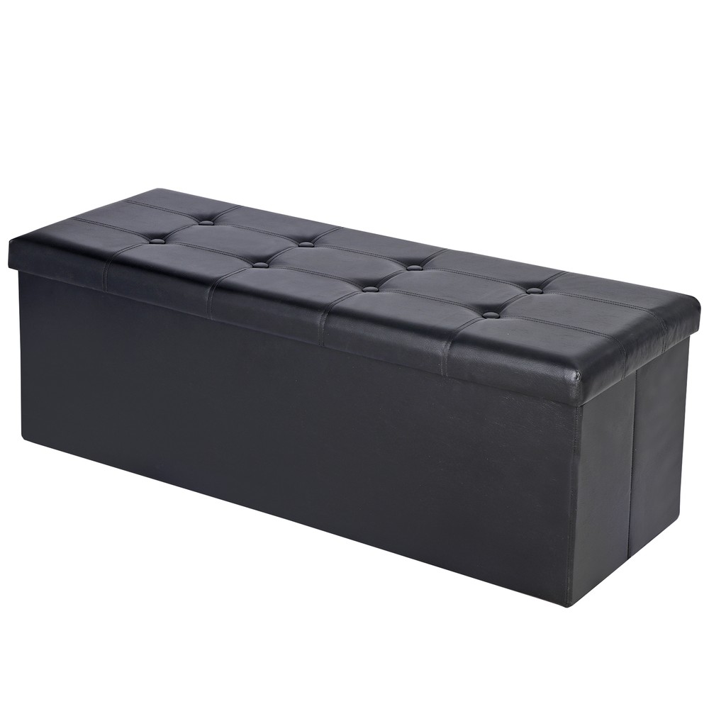 43" Storage Ottoman Bench Folding Storage Stools Footrest Toy Storage Box Black