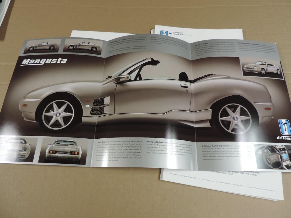 2000 DeTomaso MANGUSTA press kit brochure media ORIGINAL portfolio specification