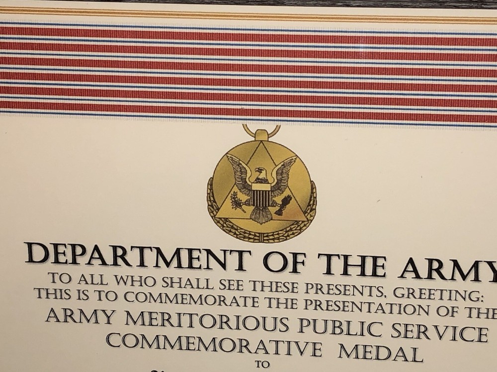ARMY MERITORIOUS PUBLIC SERVICE COMMEMORATIVE MEDAL CERTIFICATE ~ Type-1