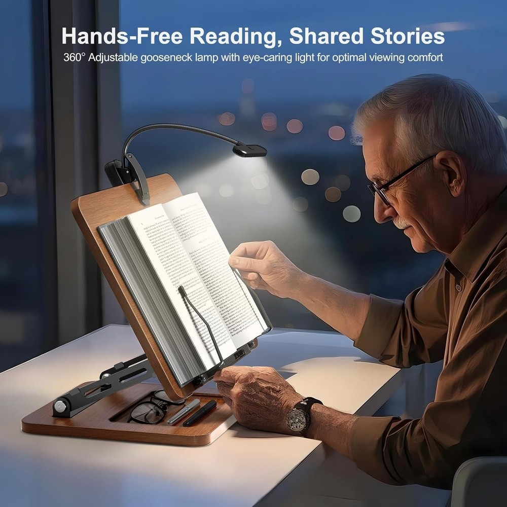 Book Stand Reading W/ Light Book Holders Reading Hands Free Adjustable Height