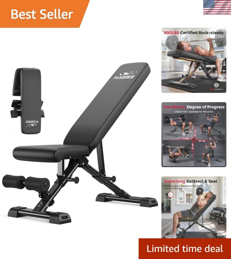 Space-Saving 800LBS Weight Bench with Extended Backrest for Ultimate Training