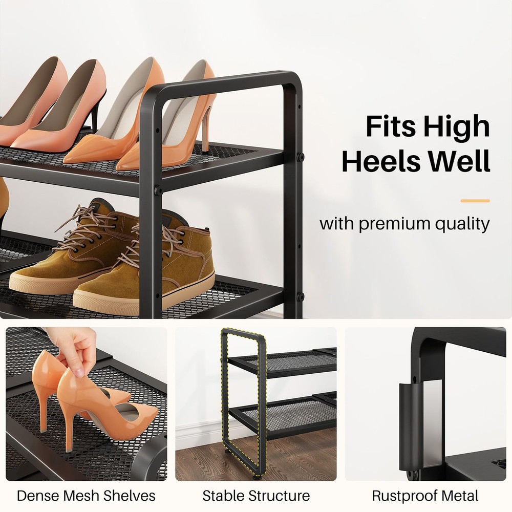 SNTD Shoe Rack - Expandable Organizer for Closet, 2-Tier, Black