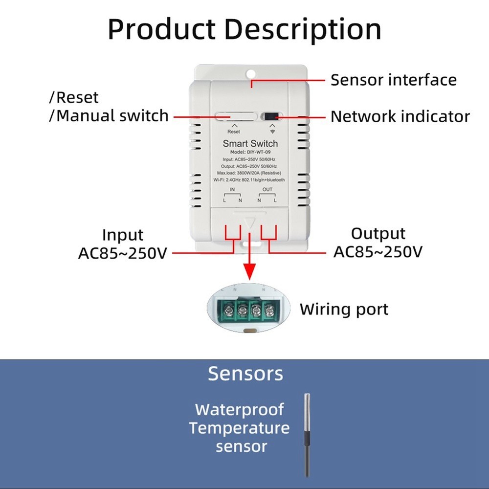 WiFi Temperature Switch with 1M Sensor WiFi 20A Thermostat Temperature7760