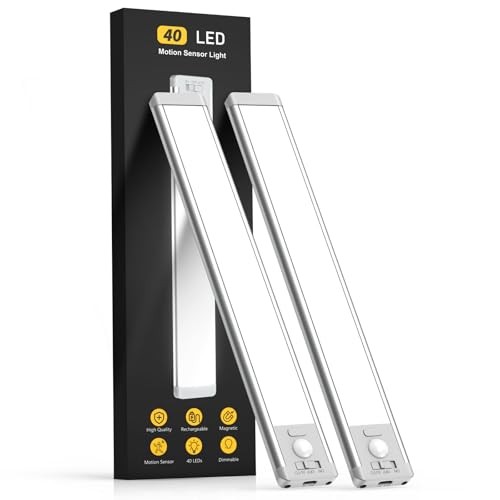 Under Cabinet Lighting, 2 Pack Rechargeable Motion Sensor 10inch White Light