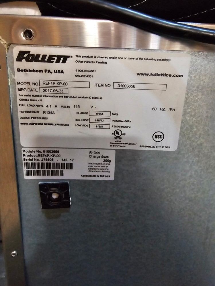 2017 Follet Performance Plus REF 4P-KP-00 Refigerator