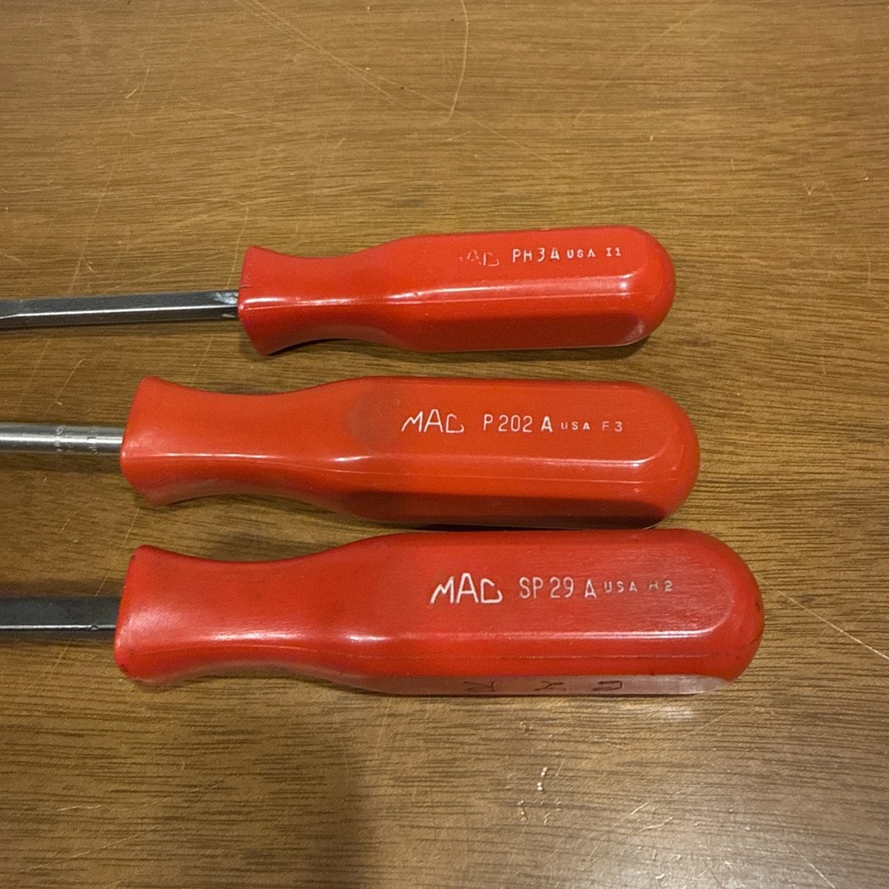 MAC TOOLS 3 PIECE PH3A Slotted, P202A PHILLIPS, SP29A Cotter Pin Red Handle