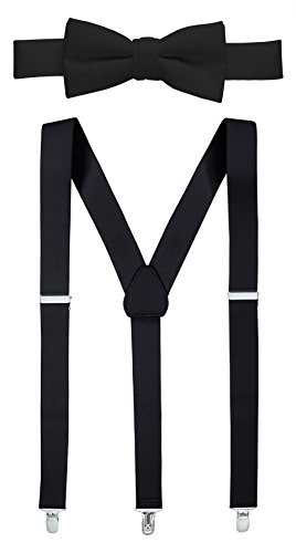 Hold’Em 1" Teens & Men Suspender and Bow Tie Set EXTRA Regular - 46" Black
