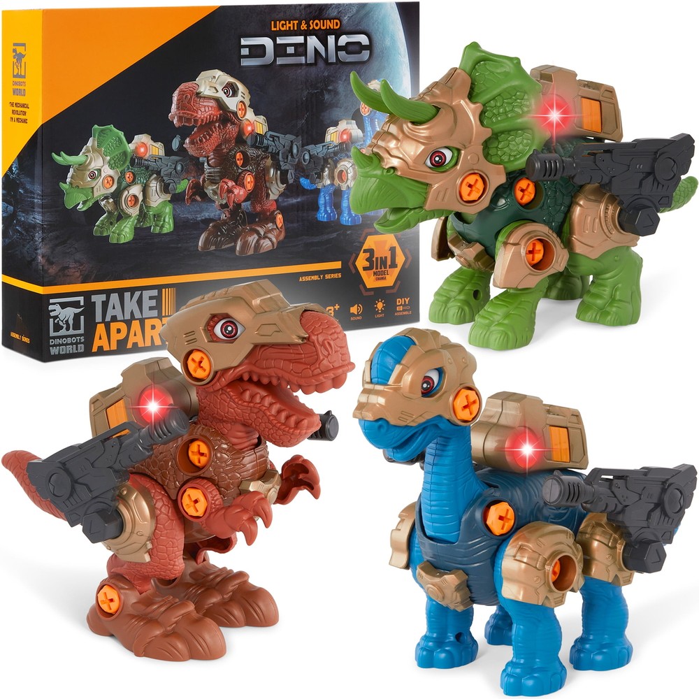 STEM TOY DINOSAURS (3 Pack) 86-Piece Interchangeable Set/ Lights & Sounds