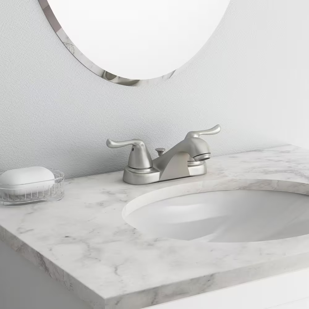 Constructor 4 In. Centerset Double Handle Low-Arc Bathroom Faucet in Brushed Nic