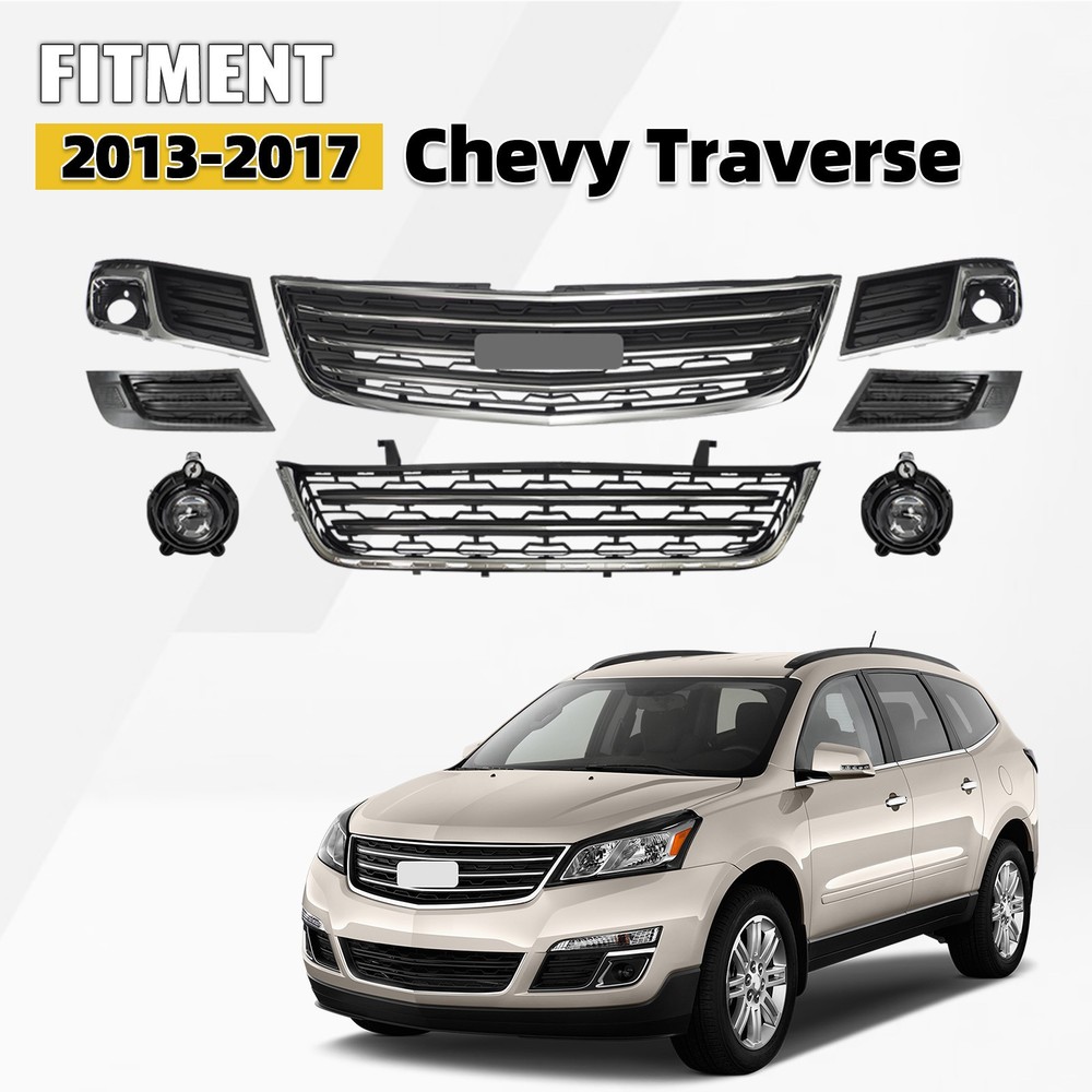 Front Bumper Grille Assembly Kit For 2013-2017 Chevy Traverse Upper&Lower