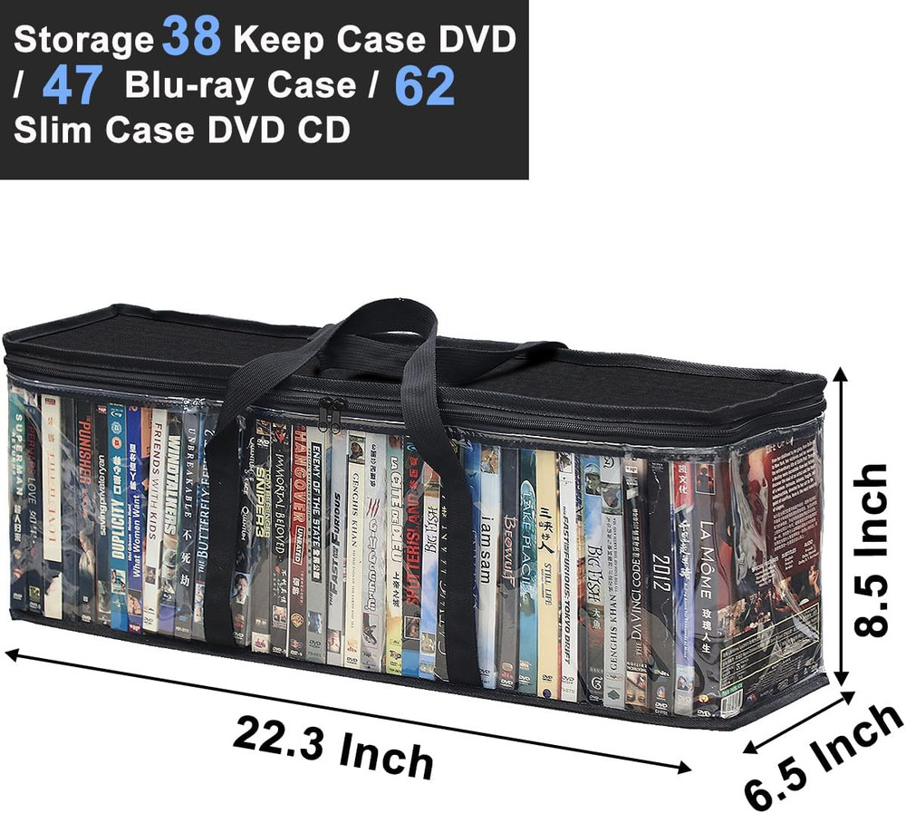 6 Pack DVD Storage Case, PVC Plastic Clear DVD Storage Bag with Handle, DVD Orga