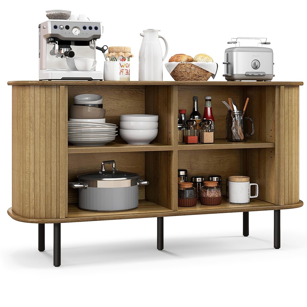Kitchen Sideboard Cabinet Sliding Doors Adjustable Shelves Mid Century Console