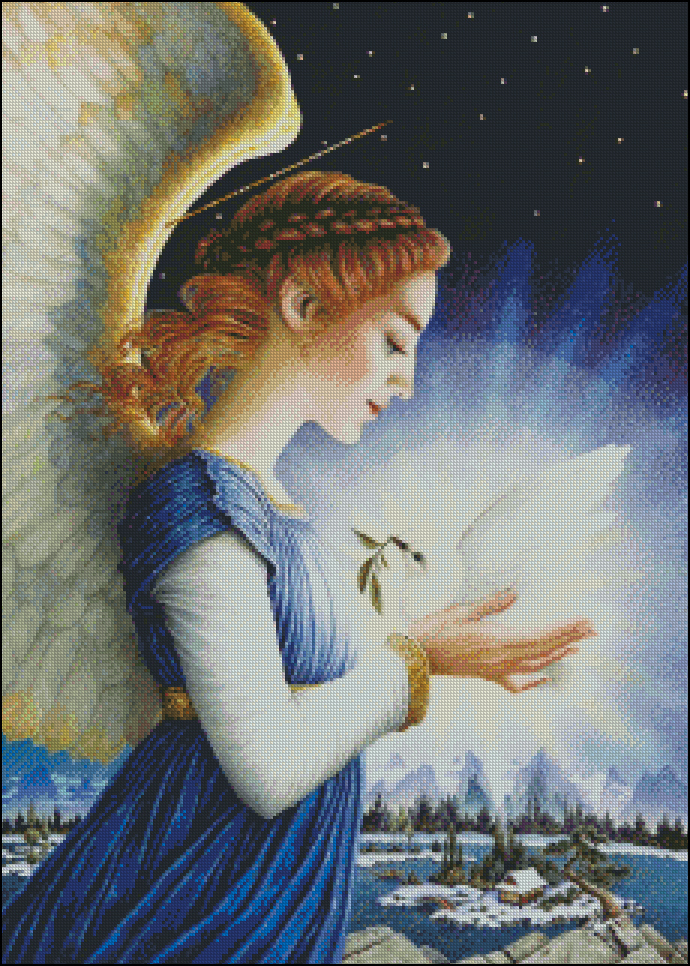 Chart Needlework Crafts DIY Counted Cross Stitch Pattern - Angel and Pigeon