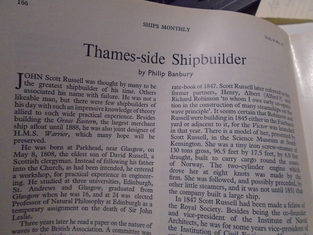 THAMES  SHIP BUILDER MILLWALL SCOTT RUSSELL    GOOD ARTICLE FROM  1969