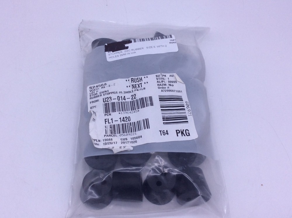 Rubber Stoppers, Size 6, 2-Hole, 1-Pound Pack (19 stoppers)