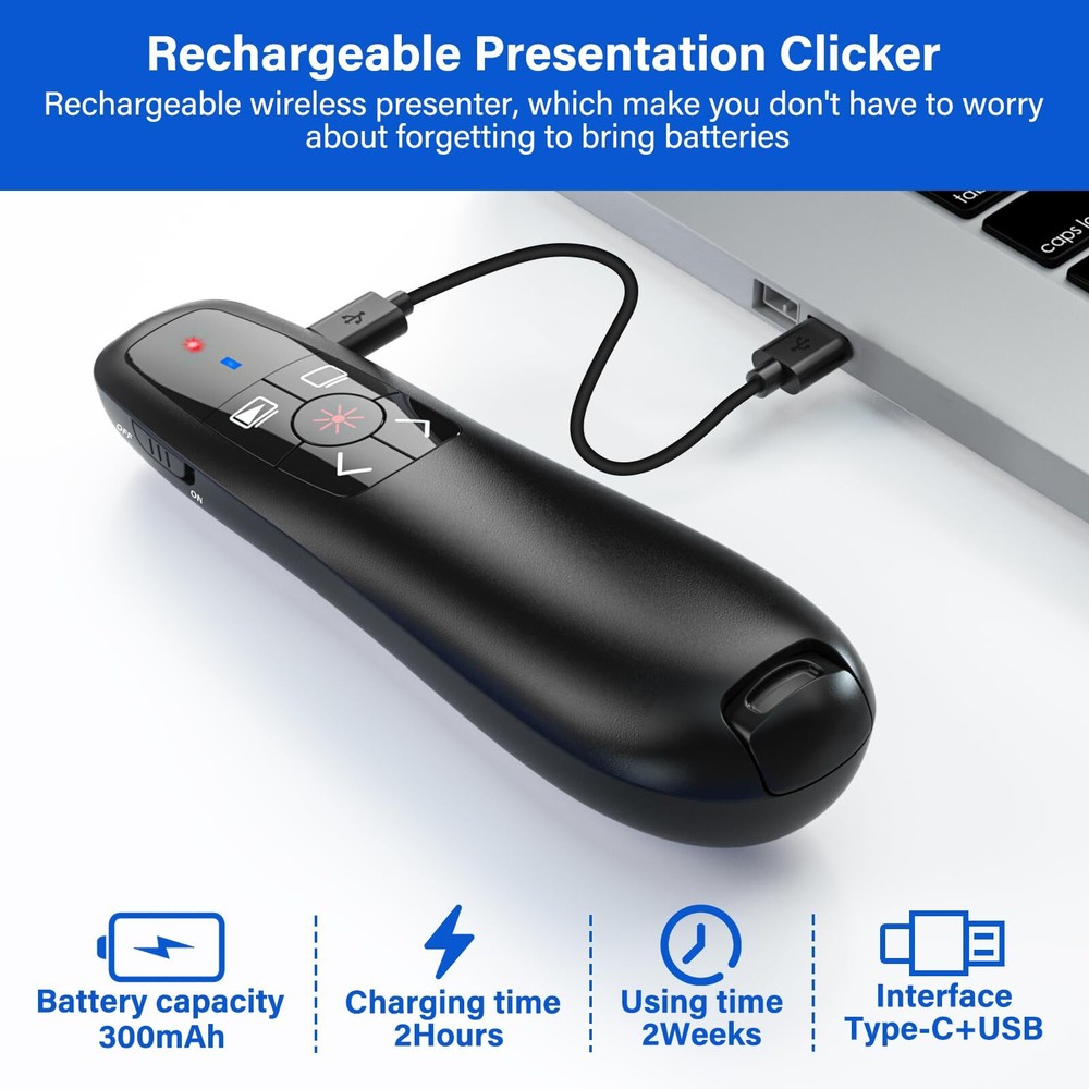 2-in-1 USB C Presentation Clicker Clicker for PowerPoint Presentations Rechar...