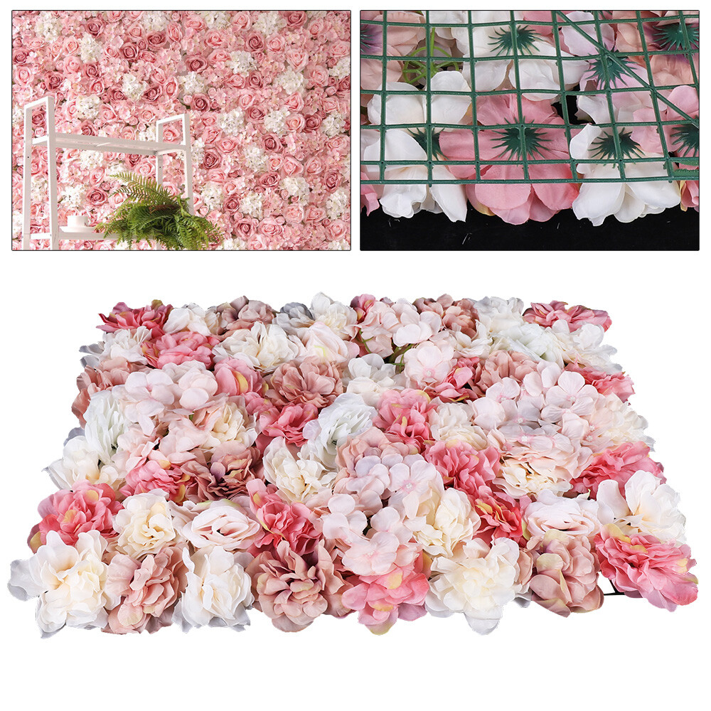 6pcs Artificial Rose Flower Wall Hydrangea Panel Background Wedding Party Decor