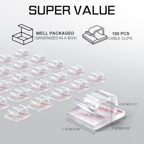 100PCS Cable Clips, Adhesive Wire Clips Strong Cord Clips Wire Small Clear