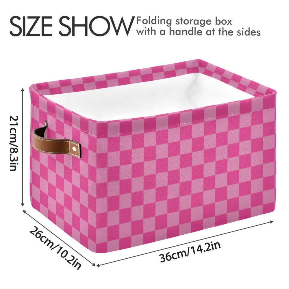 Emelivor Pink Checkered Storage Basket Bins Foldable Laundry Hamper Storage B...