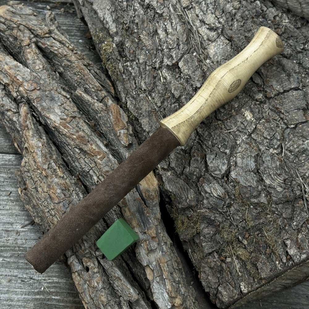 Round Leather Strop With Polishing Paste For Knife Sharpening. Tool Sharpening.