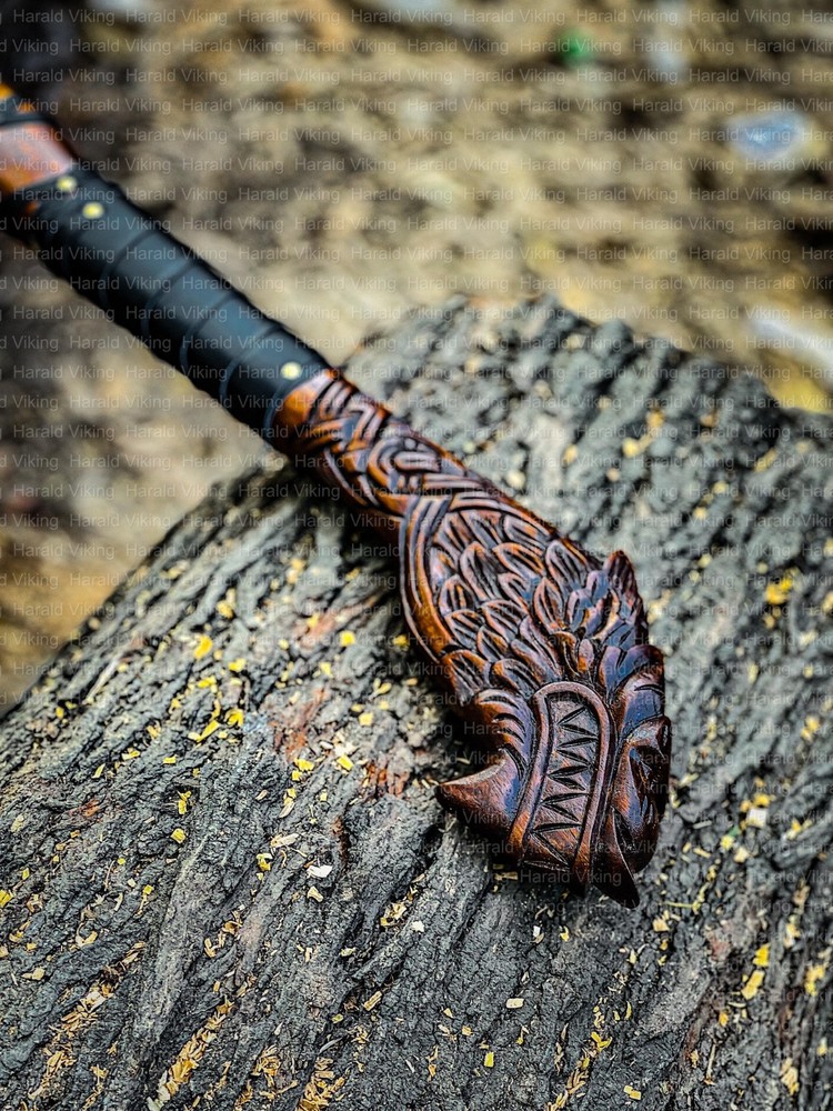 Custom Hand Forged Viking Axe with Wolf Head Engraved Handle Personalized Axe.