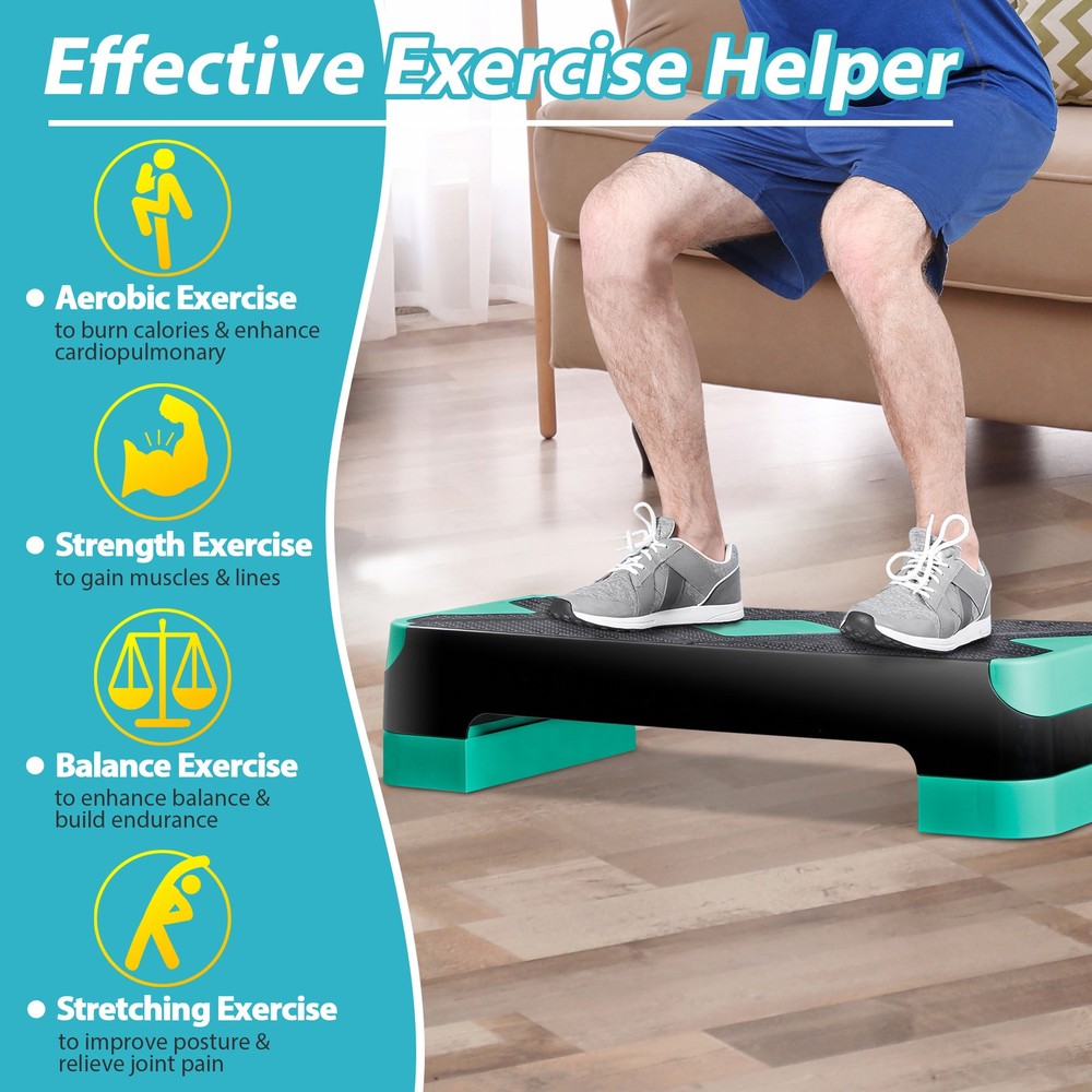 27" Aerobic Exercise Step Workout Step w/ 4”- 8” Adjustable Risers 4 Colors