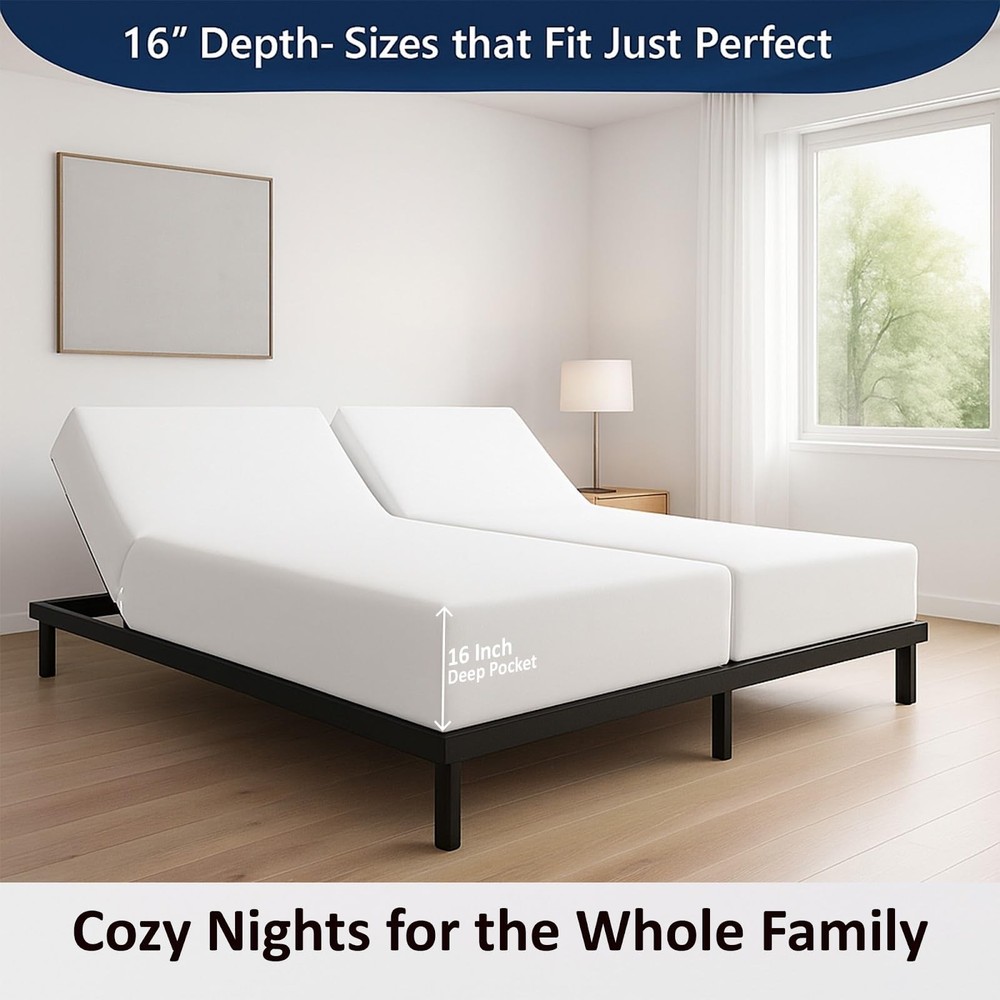 5 Piece Split Cal King Sheet Set, 100% Egyptian Cotton, 16 Inch Deep Pockets,...
