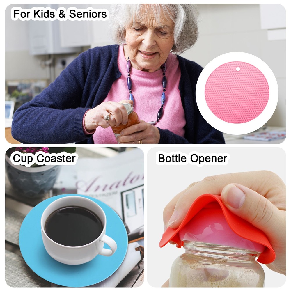 3pcs 7" Silicone Round Texture Jar Opener Pad Pink