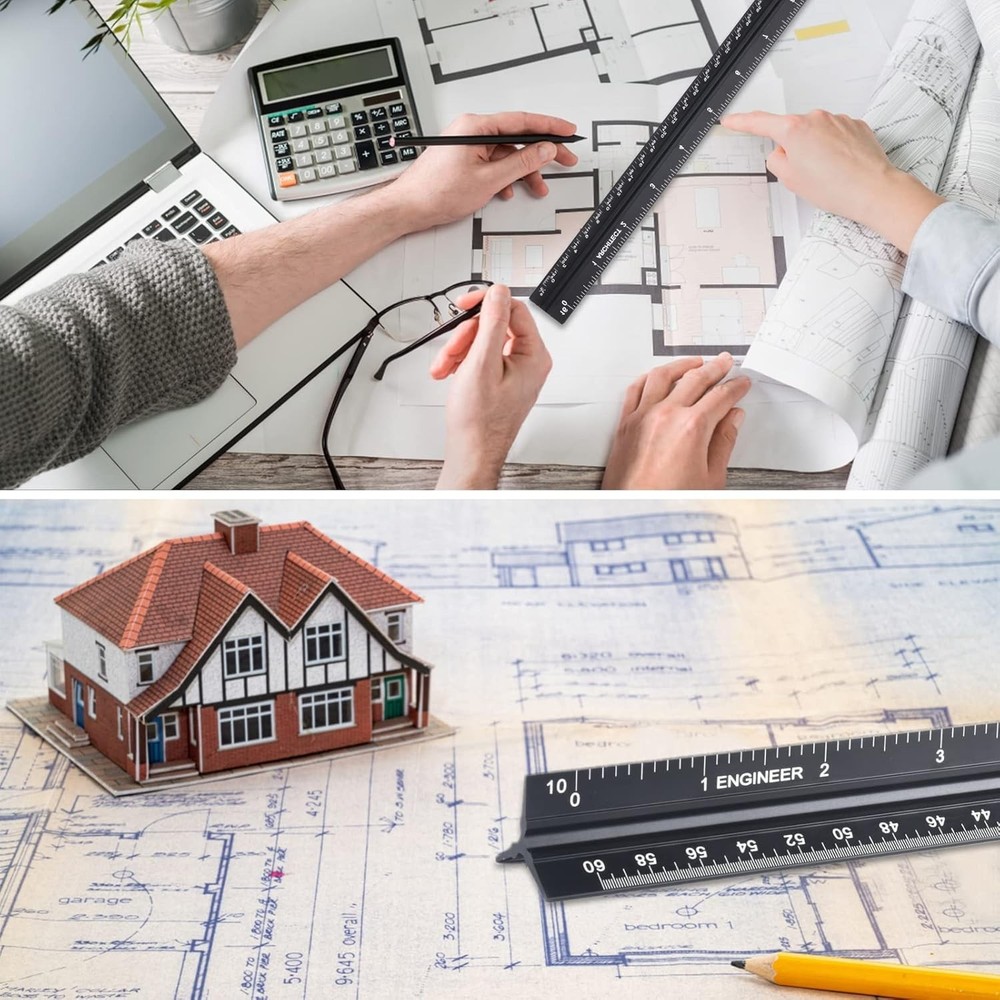 Architectural Engineering Scale Ruler Set Aluminum 12 Black Triangular Drafting