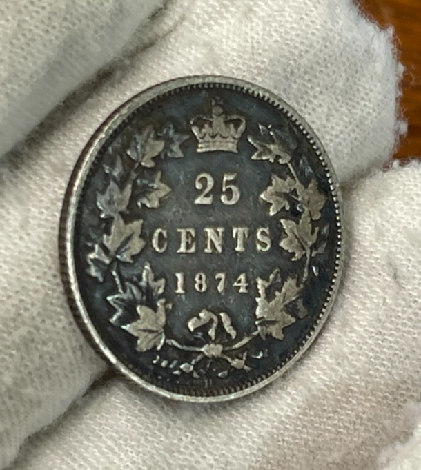 1874 H Canada 25 Cents Silver Coin