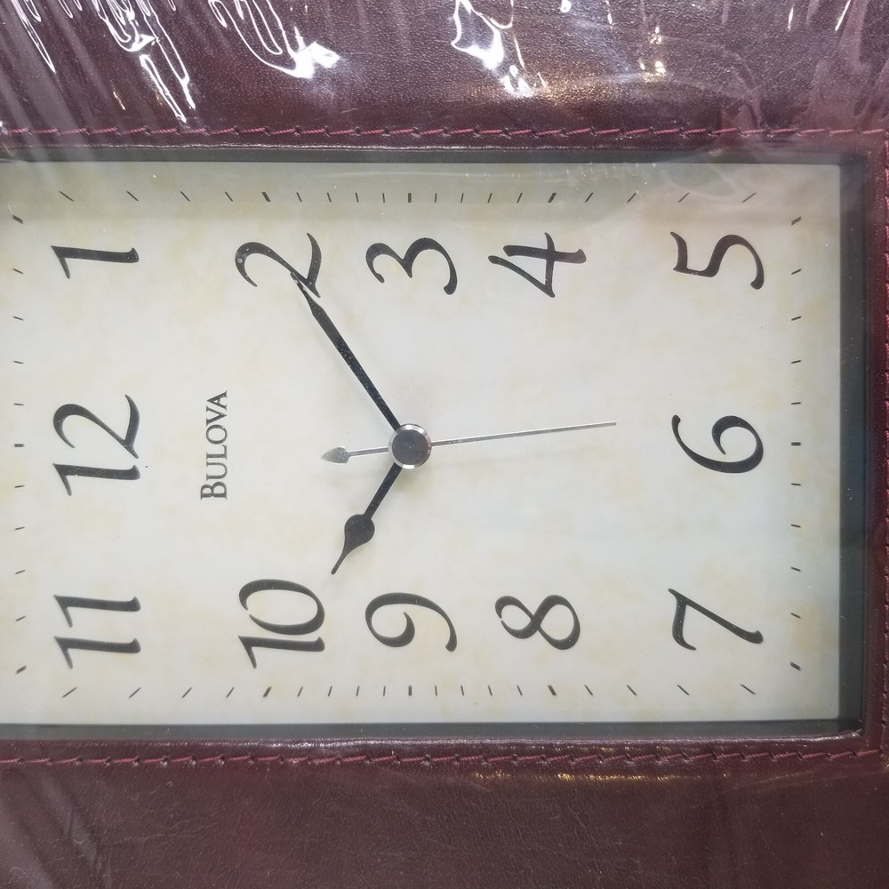 Bulova Combination Clock Picture Frame Brown Leather NIB B1293