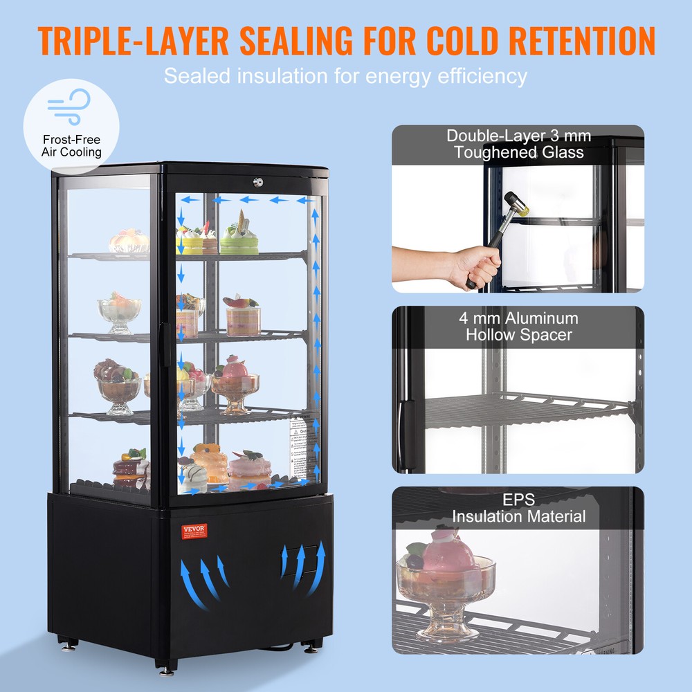 VEVOR 3 Cu.Ft Refrigerated Display Case Bakery Countertop Refrigerator w/ LED