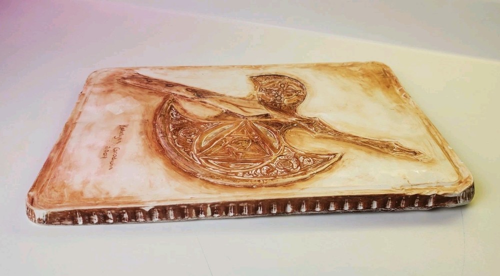 Primitive Axe Carved Chalkware Wall Plaque Signed Vintage