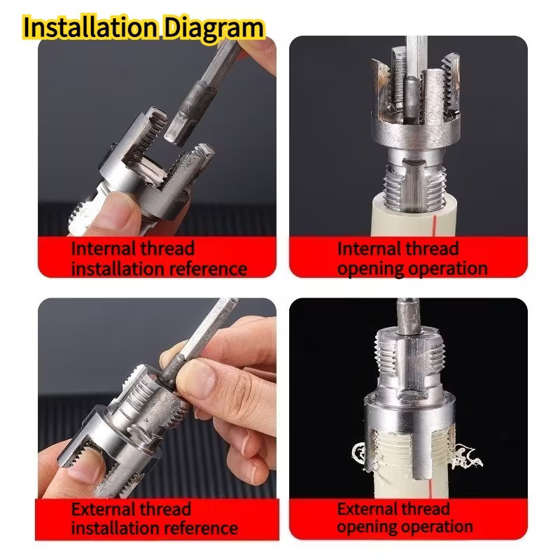 2x Integrated Internal & External Pipe Threading-Tool, PVC Pipe Threader Kit USA