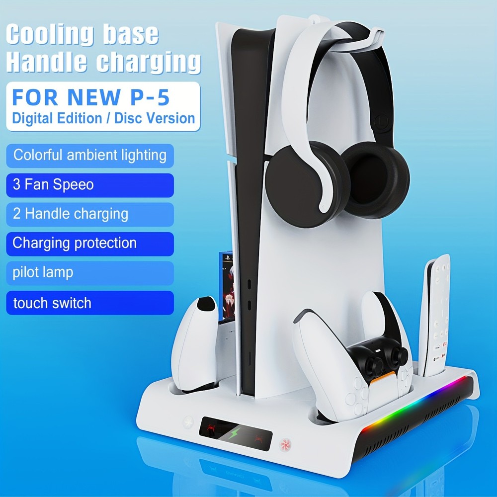 For PS5 SLIM Console Charger Cooling Fan Type-C Charging Base Headset Disk Mount