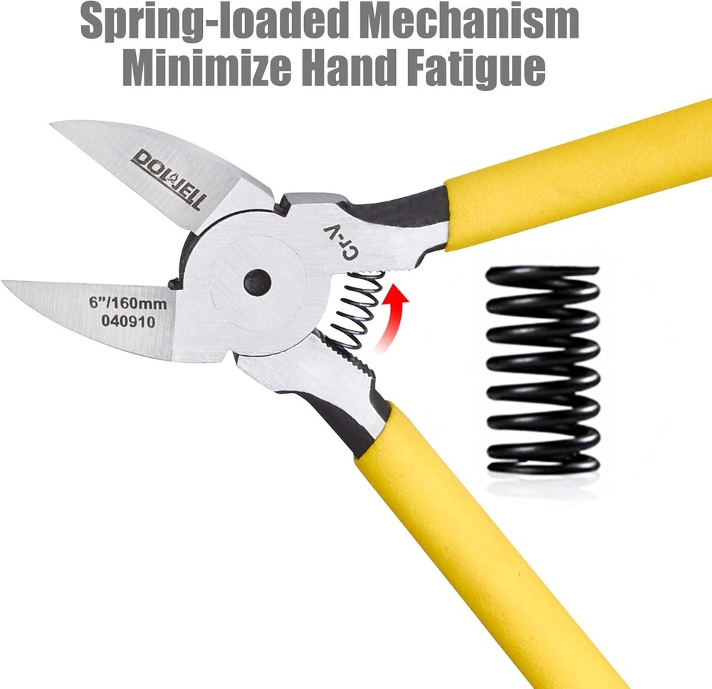 DOWELL Micro Wire Cutter Diagonal Flush Cutters 6 Inch Precision Side Yellow