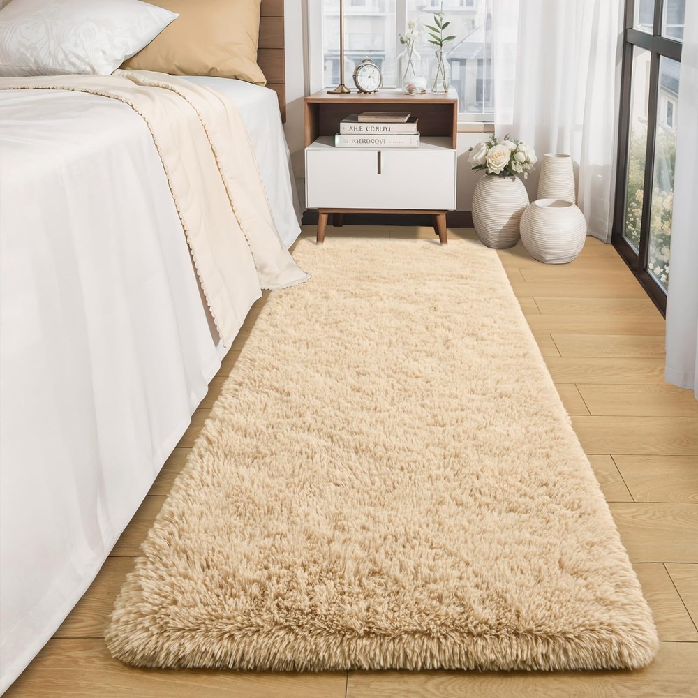Merelax Soft Fluffy Rugs for Bedroom Living 2' x 6' (Rectangular), Light Tan