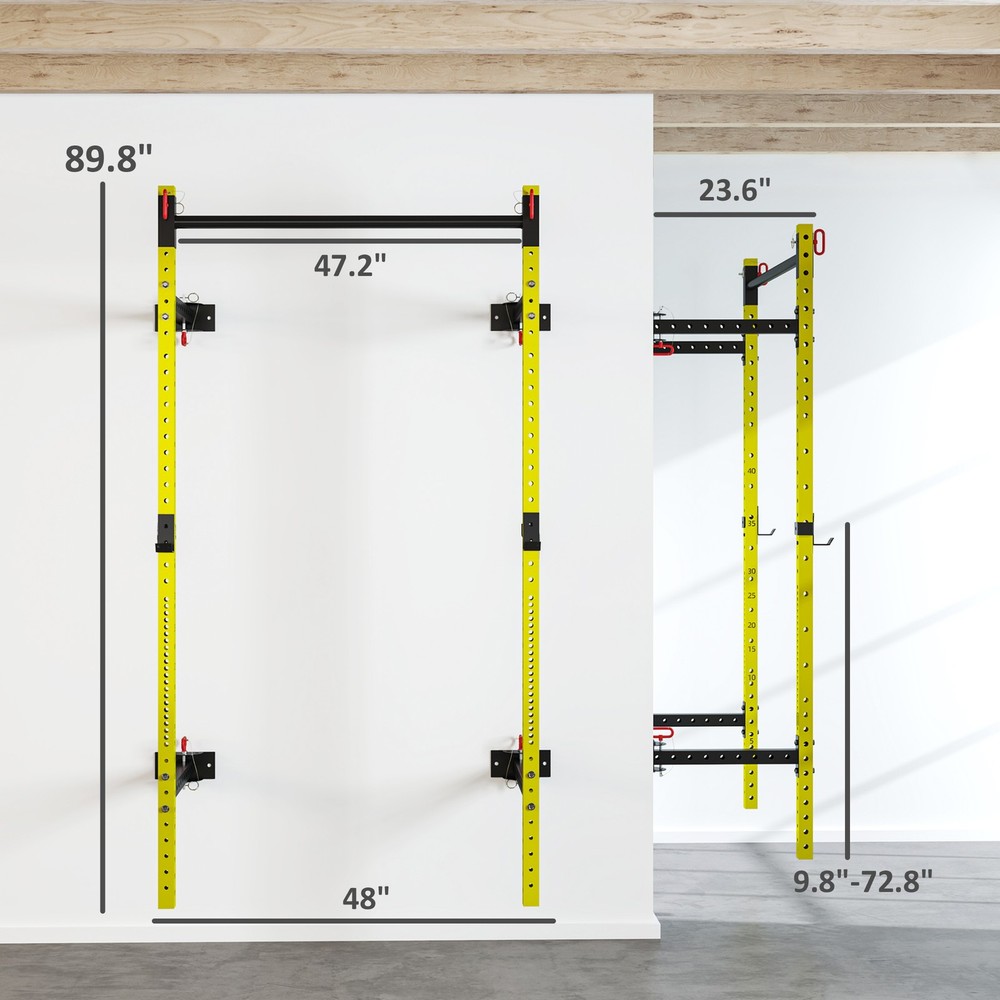 Folding Squat Rack with Pull Up Bar, 1000 Pounds Capacity, Yellow