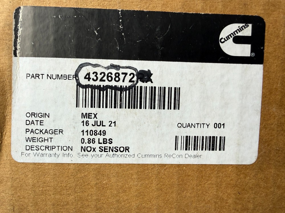 Genuine OEM Cummins 4326872 NOx Nitrogen Oxide Sensor