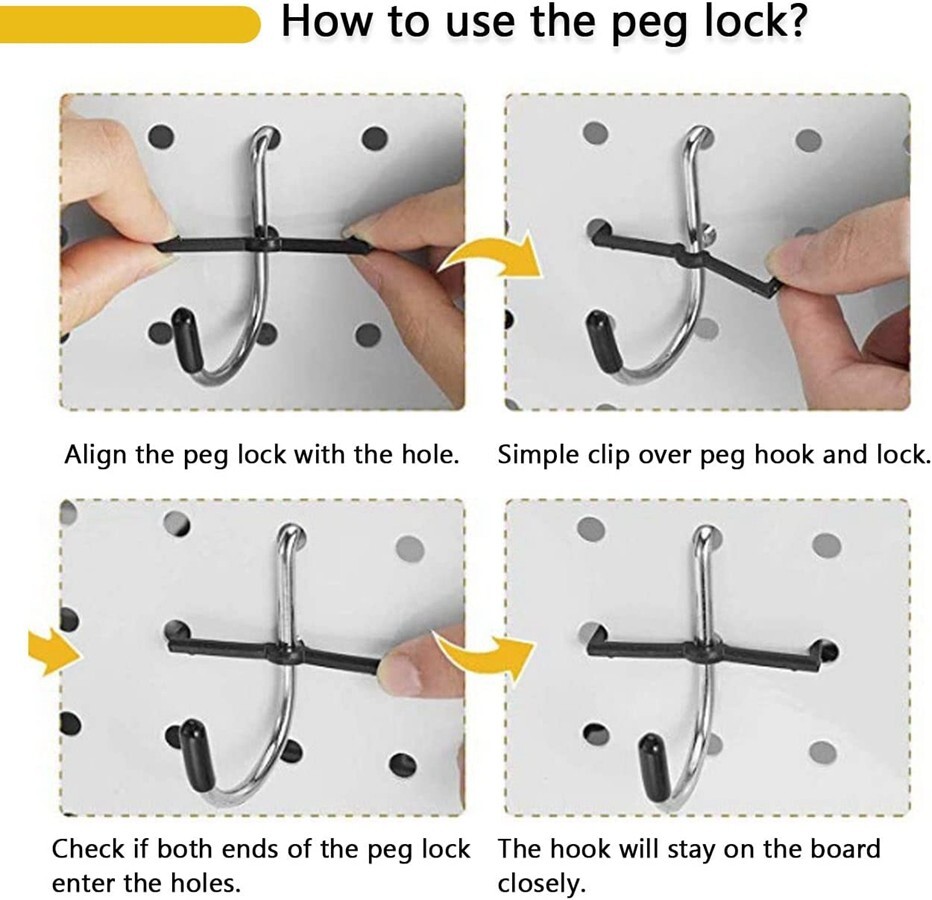 100X Black Plastic Peg Hooks Lock Fixer Peg Board Hook Pegboard Display N775
