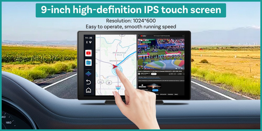 Ottocast 9" Car Touchscreen Wireless CarPlay+Android Streaming w/Youtube+TK
