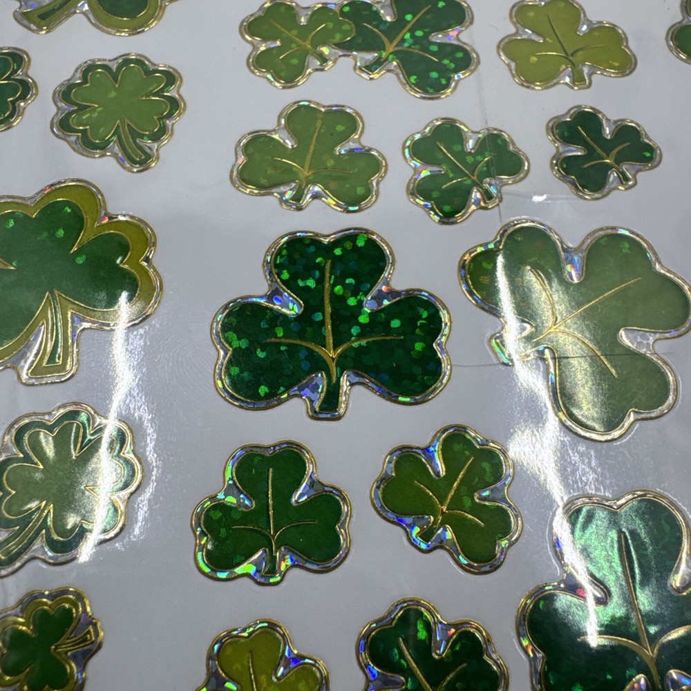 ST. PATRICK’S CLOVERS FOILED STICKERS 75 PCS