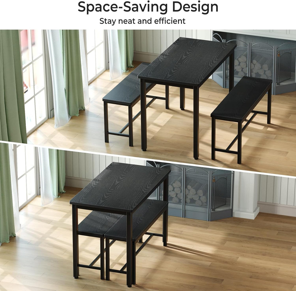 Tatub Dining Table Set for 4, 3-Piece Kitchen Table with 2 Benches, Space-Saving